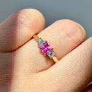 Vintage 2000s Pink Sapphire & Diamond 18ct Yellow Gold Trilogy Ring