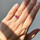 Vintage 2000s Pink Sapphire & Diamond 18ct Yellow Gold Trilogy Ring