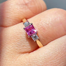 Vintage 2000s Pink Sapphire & Diamond 18ct Yellow Gold Trilogy Ring
