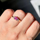 Vintage 2000s Pink Sapphire & Diamond 18ct Yellow Gold Trilogy Ring