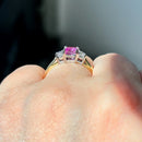 Vintage 2000s Pink Sapphire & Diamond 18ct Yellow Gold Trilogy Ring