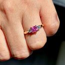 Vintage 2000s Pink Sapphire & Diamond 18ct Yellow Gold Trilogy Ring