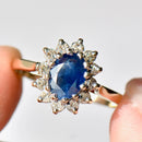 Vintage 2000s Sapphire and Diamond 9ct Yellow Gold Cluster Ring (1.6ct)