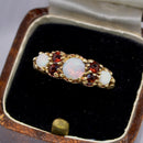 Vintage 1970s Opal & Garnet 9ct Yellow Gold Five-Stone Ring