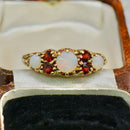 Vintage 1970s Opal & Garnet 9ct Yellow Gold Five-Stone Ring