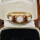 Vintage 1970s Opal & Garnet 9ct Yellow Gold Five-Stone Ring