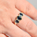 Vintage 1990s Sapphire and Diamond Three-Stone Ring in 9ct Yellow Gold