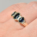 Vintage 1990s Sapphire and Diamond Three-Stone Ring in 9ct Yellow Gold
