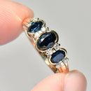 Vintage 1990s Sapphire and Diamond Three-Stone Ring in 9ct Yellow Gold