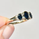 Vintage 1990s Sapphire and Diamond Three-Stone Ring in 9ct Yellow Gold