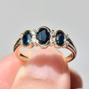 Vintage 1990s Sapphire and Diamond Three-Stone Ring in 9ct Yellow Gold