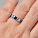 Vintage 2000s Sapphire & Diamond Bar Set Five-Stone Ring in 18ct Yellow Gold