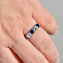 Vintage 2000s Sapphire & Diamond Bar Set Five-Stone Ring in 18ct Yellow Gold