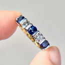 Vintage 2000s Sapphire & Diamond Bar Set Five-Stone Ring in 18ct Yellow Gold