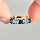 Vintage 2000s Sapphire & Diamond Bar Set Five-Stone Ring in 18ct Yellow Gold