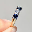 Vintage 2000s Sapphire & Diamond Bar Set Five-Stone Ring in 18ct Yellow Gold