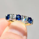 Vintage 2000s Sapphire & Diamond Bar Set Five-Stone Ring in 18ct Yellow Gold