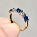 Vintage 2000s Sapphire & Diamond Bar Set Five-Stone Ring in 18ct Yellow Gold