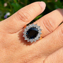 Vintage 1980s Teal Blue Sapphire and Diamond Cluster Ring in 18ct Yellow Gold  (Approx. 4.13ct)