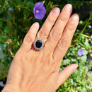Vintage 1980s Teal Blue Sapphire and Diamond Cluster Ring in 18ct Yellow Gold  (Approx. 4.13ct)