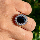 Vintage 1980s Teal Blue Sapphire and Diamond Cluster Ring in 18ct Yellow Gold  (Approx. 4.13ct)