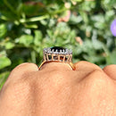 Vintage 1980s Teal Blue Sapphire and Diamond Cluster Ring in 18ct Yellow Gold  (Approx. 4.13ct)