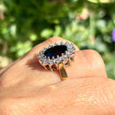 Vintage 1980s Teal Blue Sapphire and Diamond Cluster Ring in 18ct Yellow Gold  (Approx. 4.13ct)