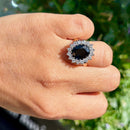 Vintage 1980s Teal Blue Sapphire and Diamond Cluster Ring in 18ct Yellow Gold  (Approx. 4.13ct)