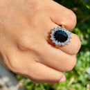 Vintage 1980s Teal Blue Sapphire and Diamond Cluster Ring in 18ct Yellow Gold  (Approx. 4.13ct)