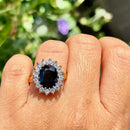 Vintage 1980s Teal Blue Sapphire and Diamond Cluster Ring in 18ct Yellow Gold  (Approx. 4.13ct)