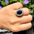 Vintage 1980s Teal Blue Sapphire and Diamond Cluster Ring in 18ct Yellow Gold  (Approx. 4.13ct)