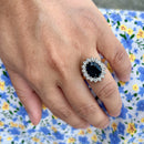 Vintage 1980s Teal Blue Sapphire and Diamond Cluster Ring in 18ct Yellow Gold  (Approx. 4.13ct)