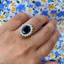 Vintage 1980s Teal Blue Sapphire and Diamond Cluster Ring in 18ct Yellow Gold  (Approx. 4.13ct)