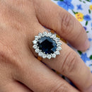 Vintage 1980s Teal Blue Sapphire and Diamond Cluster Ring in 18ct Yellow Gold  (Approx. 4.13ct)