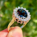 Vintage 1980s Teal Blue Sapphire and Diamond Cluster Ring in 18ct Yellow Gold  (Approx. 4.13ct)