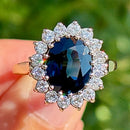 Vintage 1980s Teal Blue Sapphire and Diamond Cluster Ring in 18ct Yellow Gold  (Approx. 4.13ct)