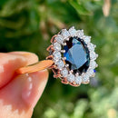 Vintage 1980s Teal Blue Sapphire and Diamond Cluster Ring in 18ct Yellow Gold  (Approx. 4.13ct)