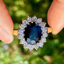 Vintage 1980s Teal Blue Sapphire and Diamond Cluster Ring in 18ct Yellow Gold  (Approx. 4.13ct)