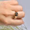 Vintage Moss Agate Signet Ring in 9ct Yellow Gold
