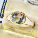 Vintage Moss Agate Signet Ring in 9ct Yellow Gold