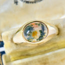 Vintage Moss Agate Signet Ring in 9ct Yellow Gold
