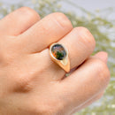 Vintage Moss Agate Signet Ring in 9ct Yellow Gold