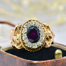Antique Art Nouveau Amethyst & Old-Cut Diamond Figural Cluster Ring, Circa 1900