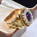 Antique Art Nouveau Amethyst & Old-Cut Diamond Figural Cluster Ring, Circa 1900