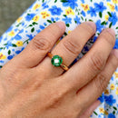 Vintage 1990s Emerald and Diamond Cluster Ring in 18ct Yellow Gold