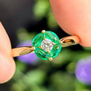 Vintage 1990s Emerald and Diamond Cluster Ring in 18ct Yellow Gold
