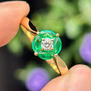 Vintage 1990s Emerald and Diamond Cluster Ring in 18ct Yellow Gold
