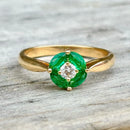 Vintage 1990s Emerald and Diamond Cluster Ring in 18ct Yellow Gold