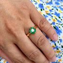Vintage 1990s Emerald and Diamond Cluster Ring in 18ct Yellow Gold