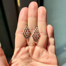Vintage 3-Tone Textured Articulated Gate Links Design Dangle Earrings in 9ct Yellow Gold